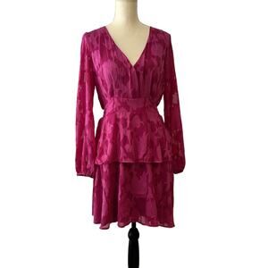 NWT Band of the Free Kiss Me Fuchsia Peplum Long Sleeve Boho Mini Dress-Large